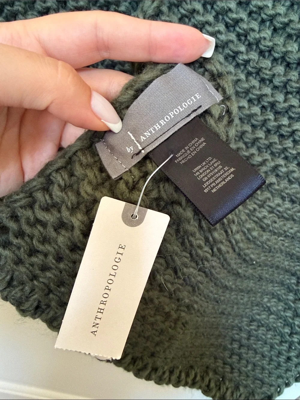 NWT Anthropologie Olive Green Chunky Knit Scarf, 74”x10”